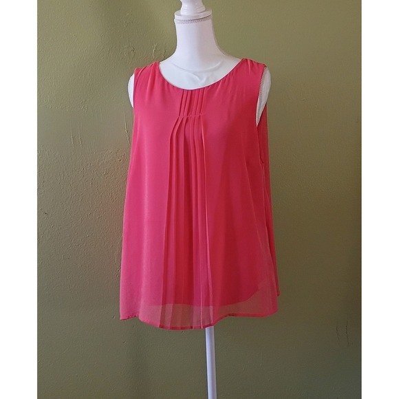 Apt. 9 Tops - Ethereal Coral Pink Sheer Parisian Chic Blouse XL  Pleated Front Keyhole Back